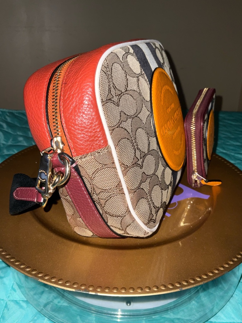Coach Dempsey Camera Bag Wallet Set Signature Jacquard Varsity Stripe EUC - Picture 3 of 14